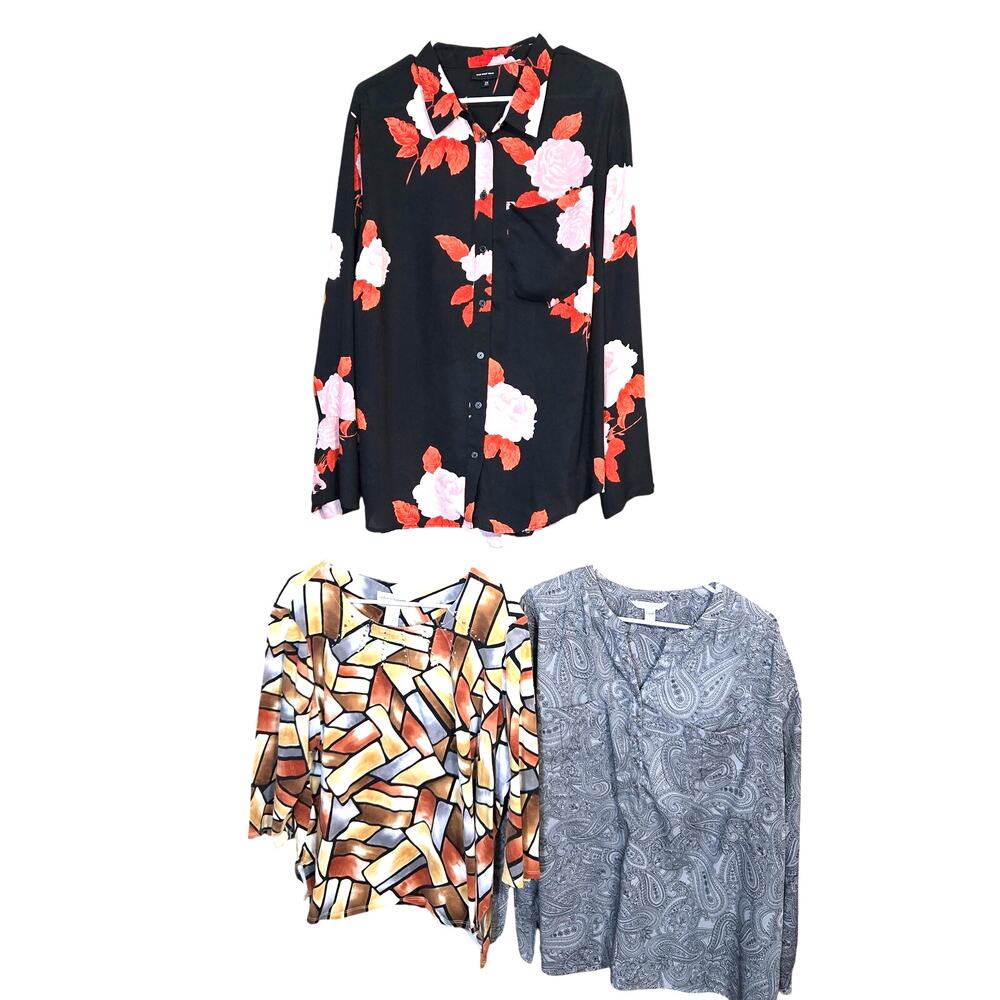 Women's 2X XXL Tops Shirts Blouses Sweaters Wholesale Bulk Lot of 3 18W 20W 2XL
